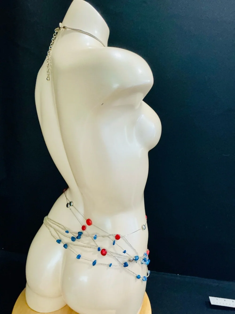 Chico's Multistrand Beaded Necklace in Blue, Red & Yellow Sexy Boho Beach Chic